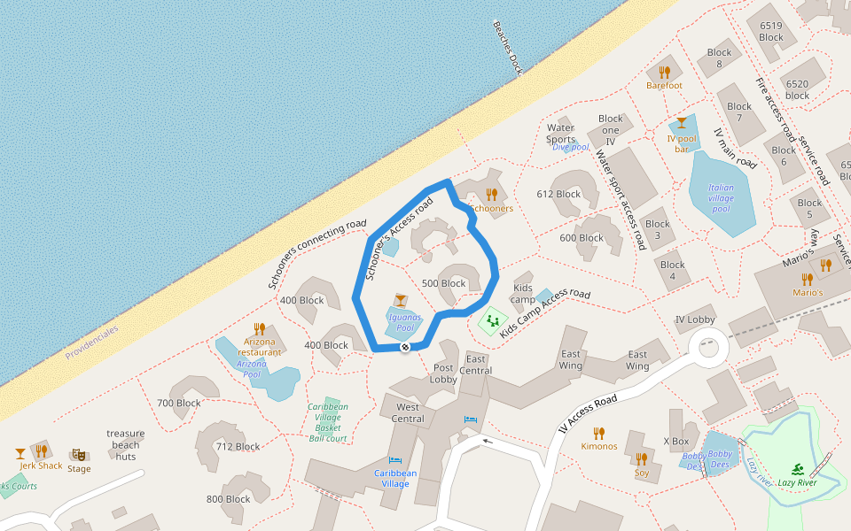 Schooner's Access road walking route map in The Bight Settlement