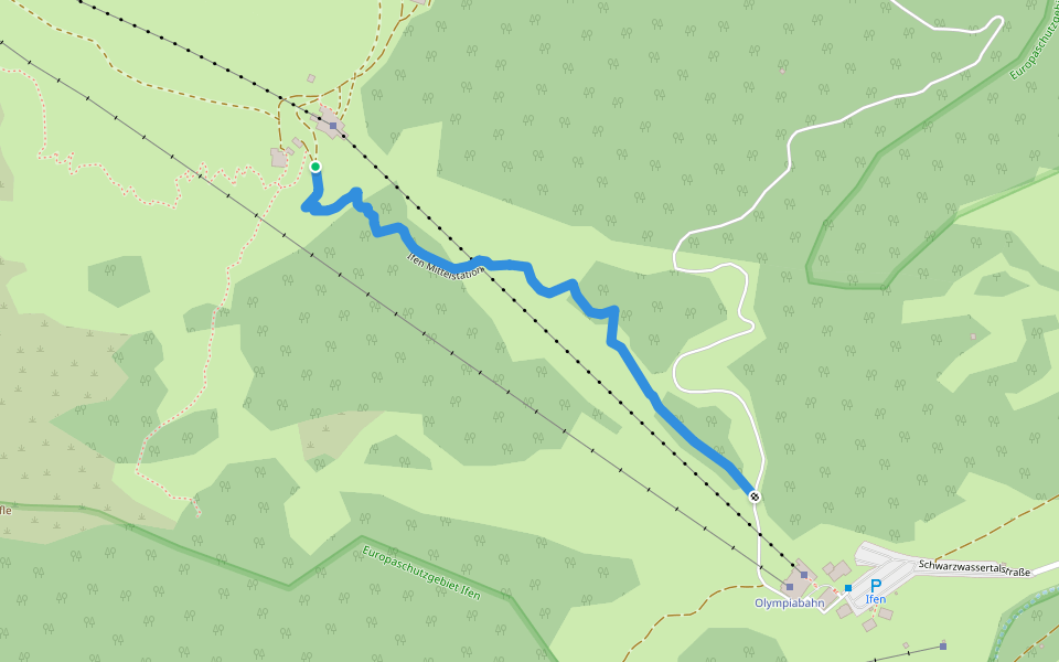 Ifen Mittelstation walking route map in Hirschegg