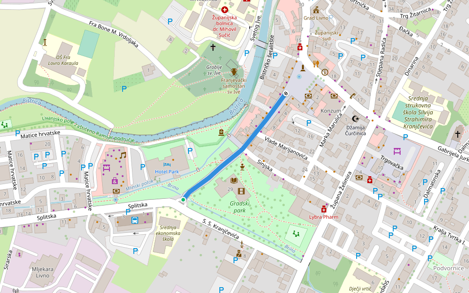 Kneza Mutimira walking route map in Livno