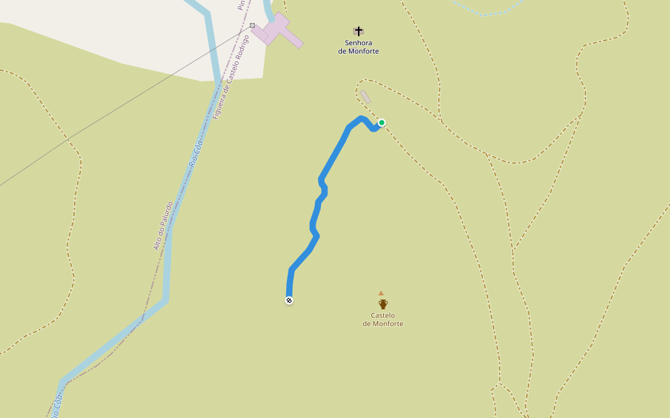 Acesso ao Castelo de Monforte walking route map in Luzelos
