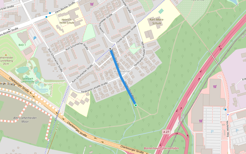 Herbert-Ritze-Weg walking route map in Bremerhaven