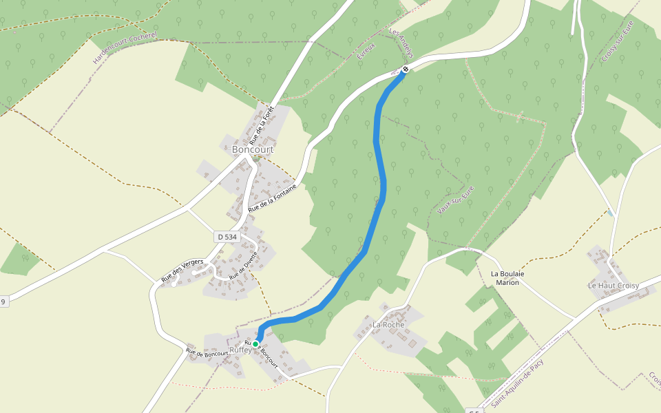 La Côte aux Rats walking route map in Caillouet-Orgeville