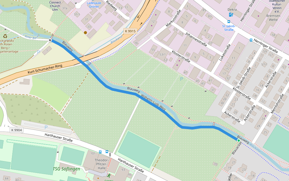 Wilhelm-Luib-Weg walking route map in Ulm