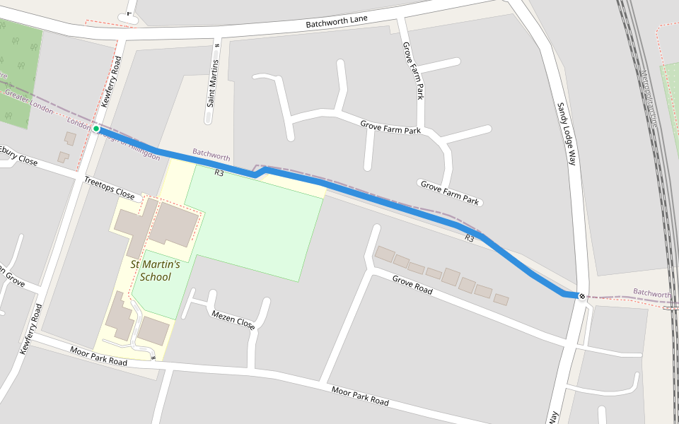 R3 walking route map in Northwood
