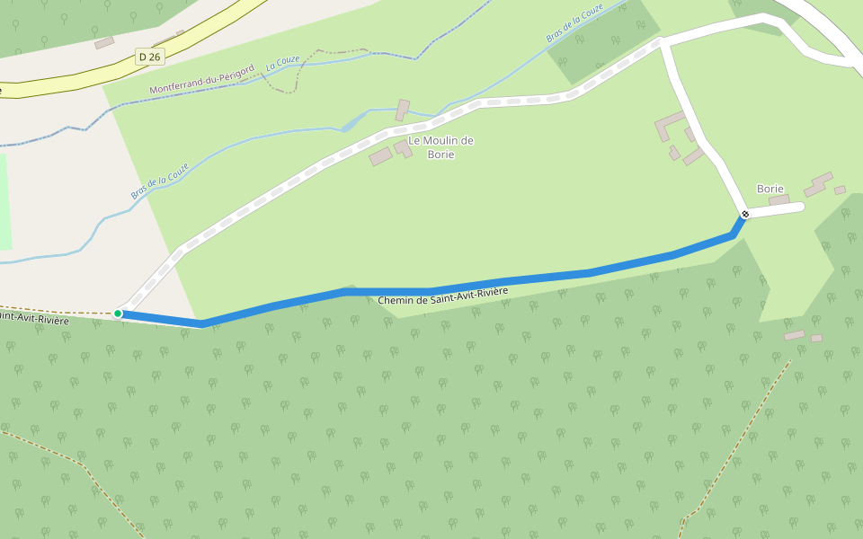 Chemin de Saint-Avit-Rivière walking route map in Montferrand-du-Périgord