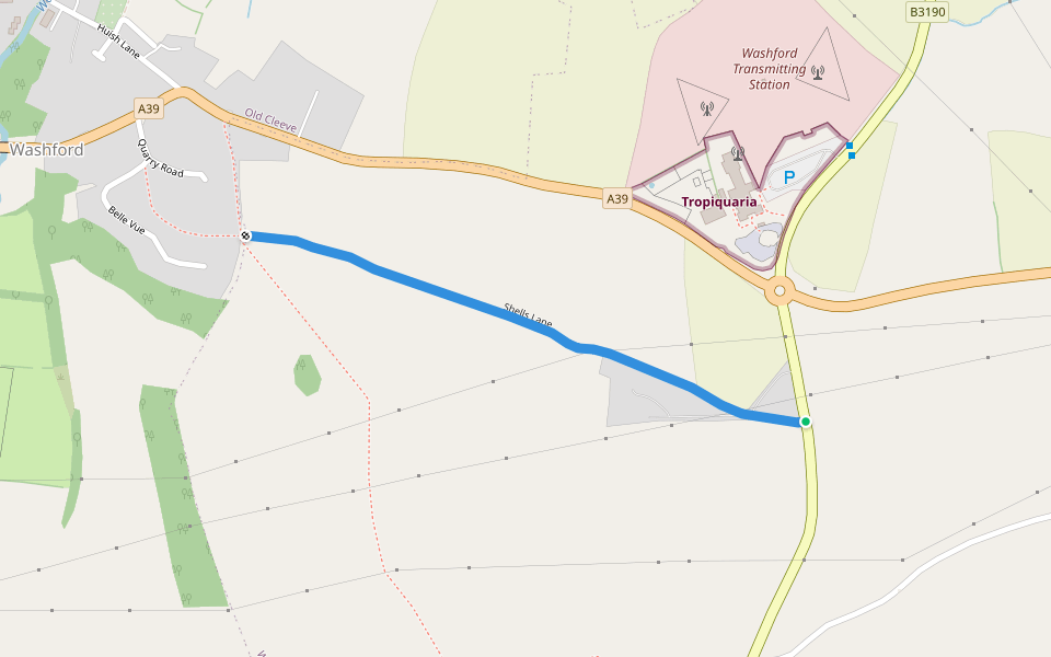 Shells Lane walking route map in Washford