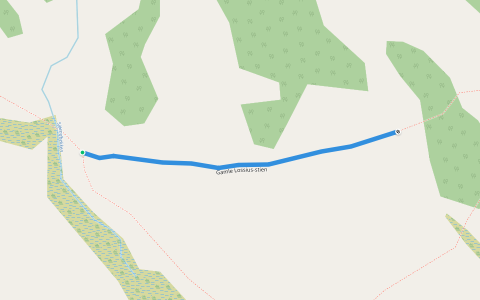 Gamle Lossius-stien walking route map in Hitterdalen