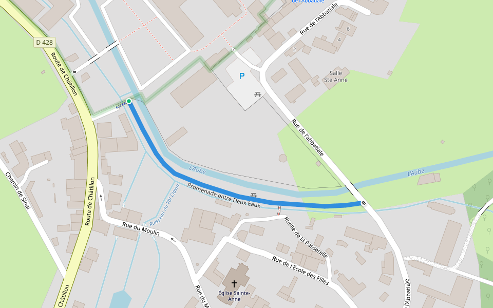 Promenade entre Deux Eaux walking route map in Auberive