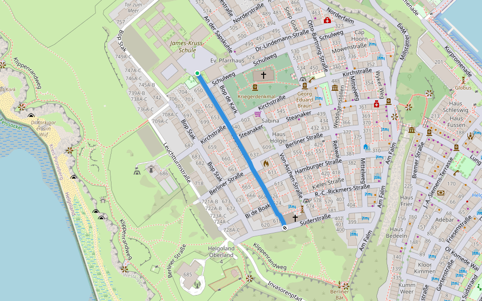 Gouverneur-Maxse-Straße walking route map in Helgoland