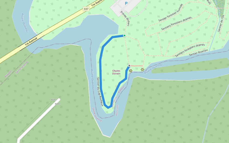 Sentier du Cap Rocheux walking route map in Rawdon