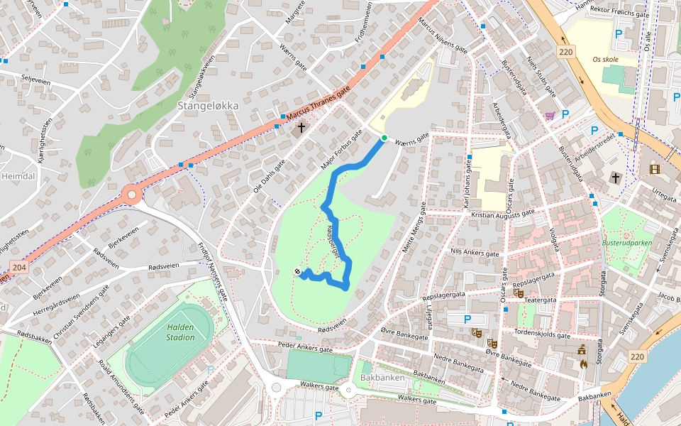 Rødsberget walking route map in Halden