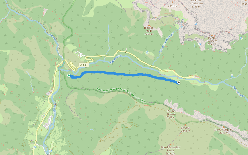 Senda de Turieto Alto walking route map in Torla-Ordesa