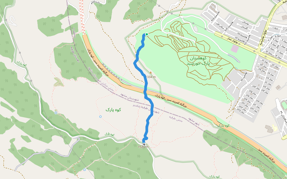مسیر کوهنوردی ۱ walking route map in Mashhad