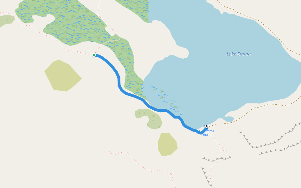 Lake Emma Track walking route map in Ashburton Lakes