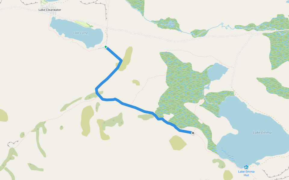 Lake Camp Track walking route map in Ashburton Lakes