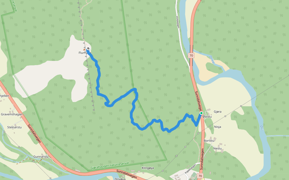Gjørahaugen naturreservat walking route map in Gjøra