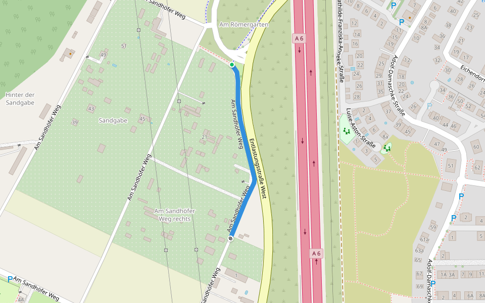 Am Sandhöfer Weg walking route map in Viernheim