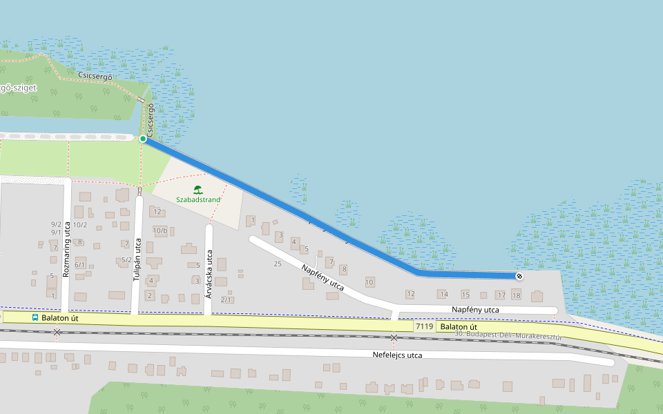 Napfény sétány walking route map in Balatonberény