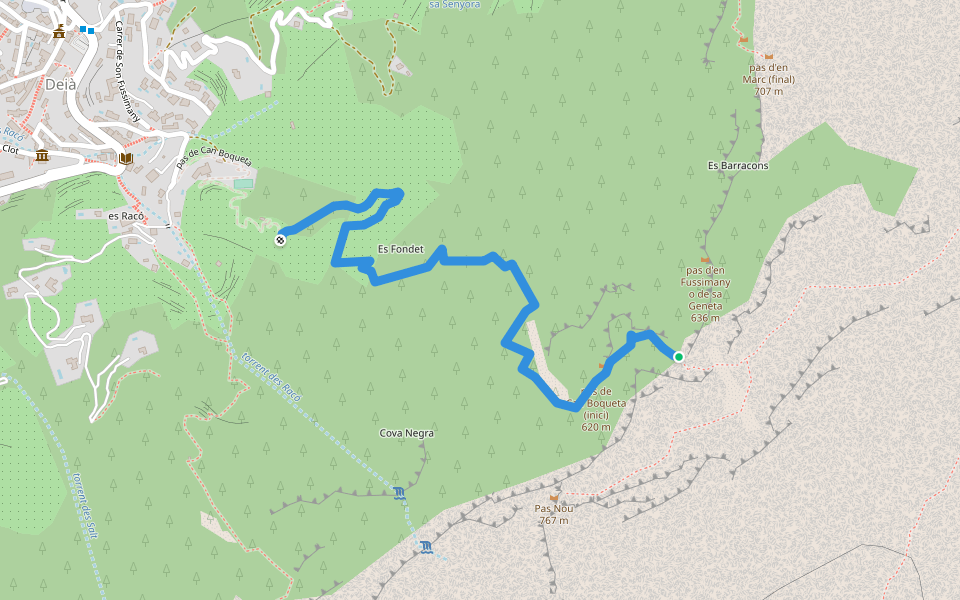 pas de Can Boqueta walking route map in Deià