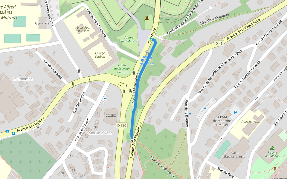 Côte aux Marronniers walking route map in Longwy