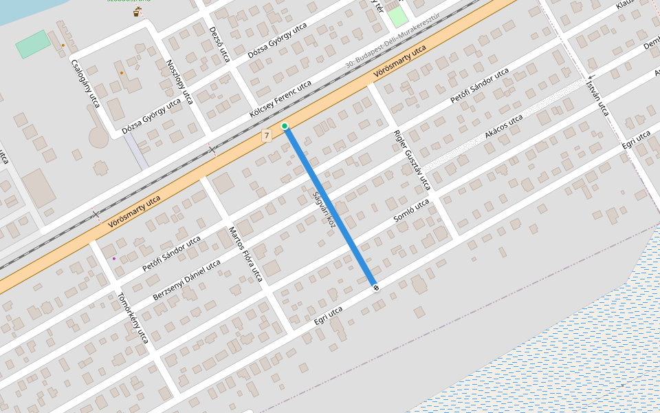 Ságvári köz walking route map in Balatonfenyves