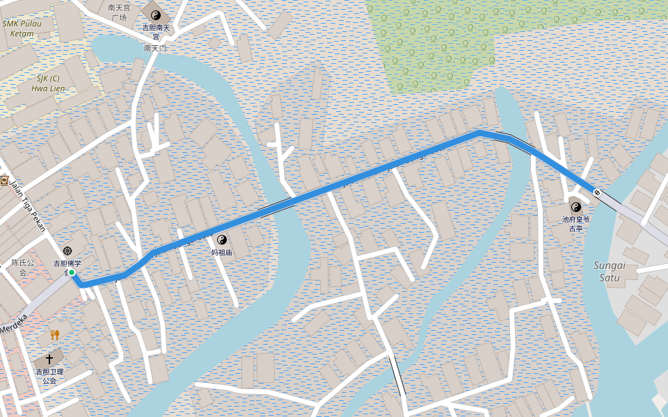 Jalan Timur / Jalan Sungai Satu 东区路/往头条港路 walking route map in Pulau Ketam