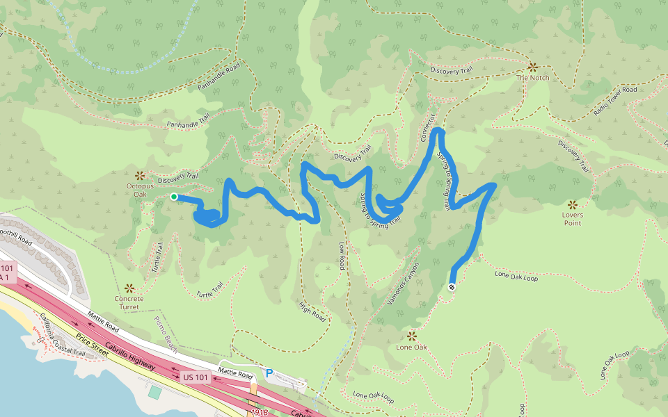 Spring to Spring Trail walking route map in Pismo Beach