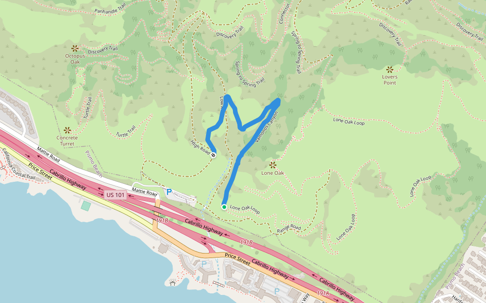 Vamonos Canyon walking route map in Pismo Beach