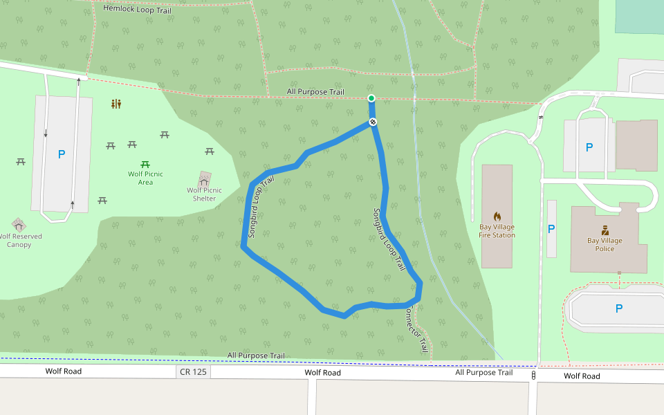 Songbird Loop Trail walking route map in Bay Village
