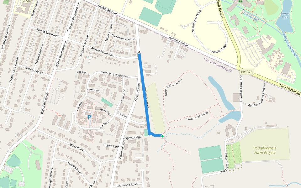 (to tennis court) walking route map in Poughkeepsie