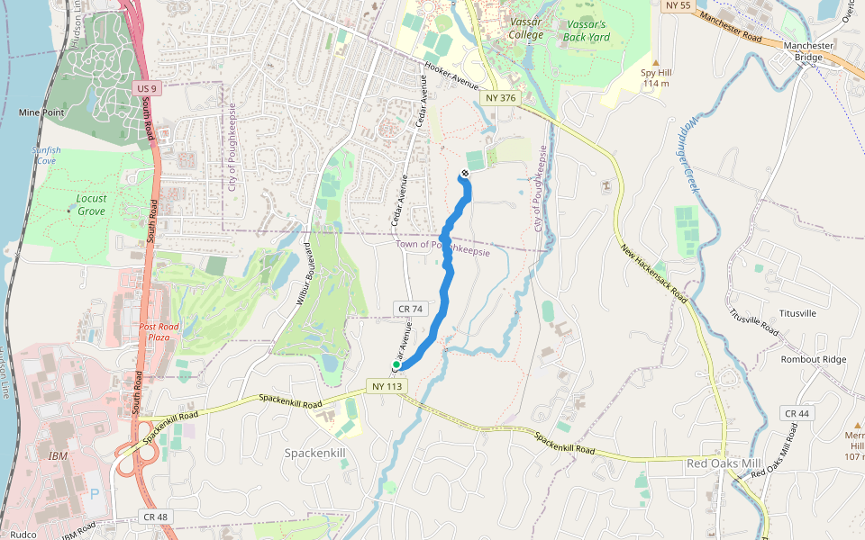 Helen Johnson Woodworth Memorial Trail (red) walking route map in Poughkeepsie