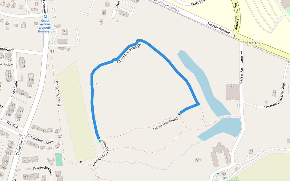 North Trail (orange) walking route map in Poughkeepsie