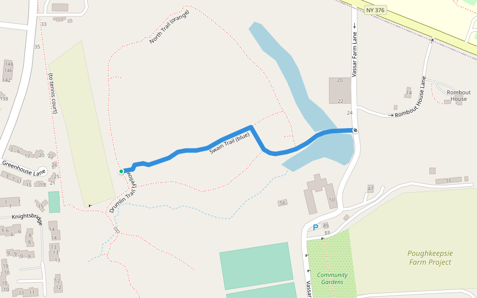 Swain Trail (blue) walking route map in Poughkeepsie