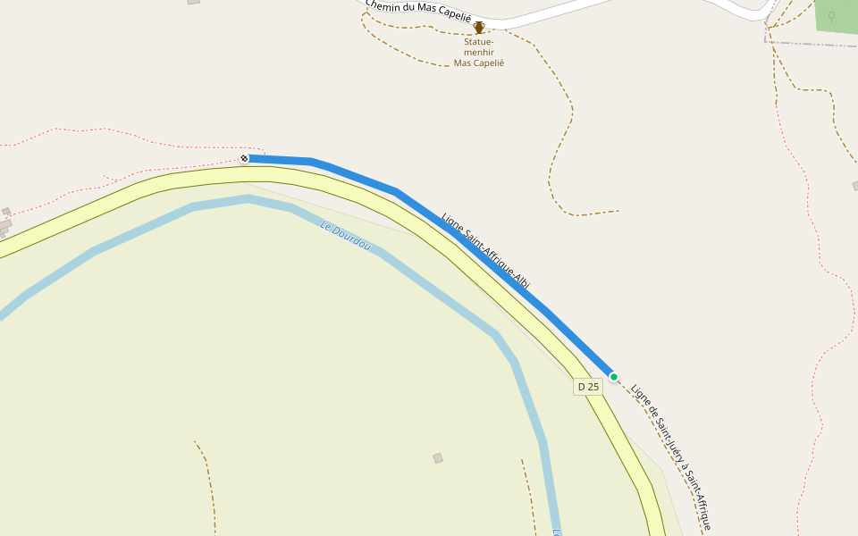 Ligne Saint-Affrique-Albi walking route map in Saint-Izaire