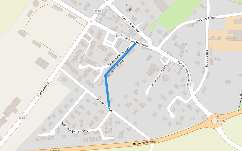 Sentier du Bourg walking route map in Ouainville