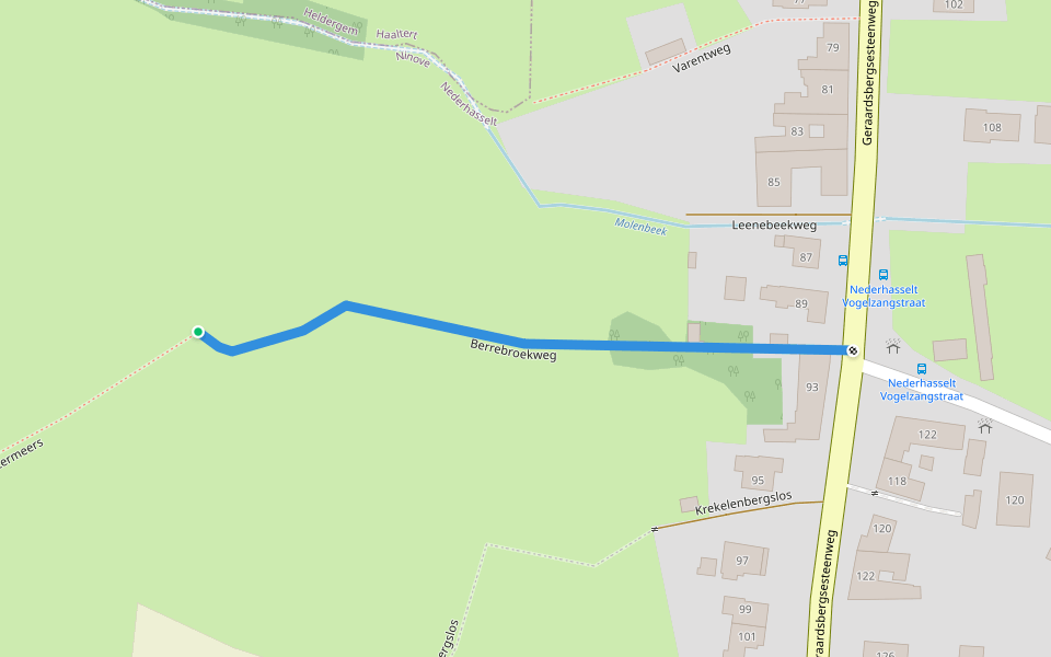 Berrebroekweg walking route map in Ninove