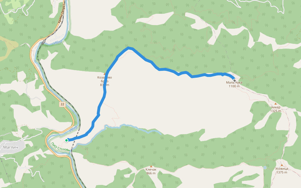 Стаза Маглич-Чикер walking route map in Замчање