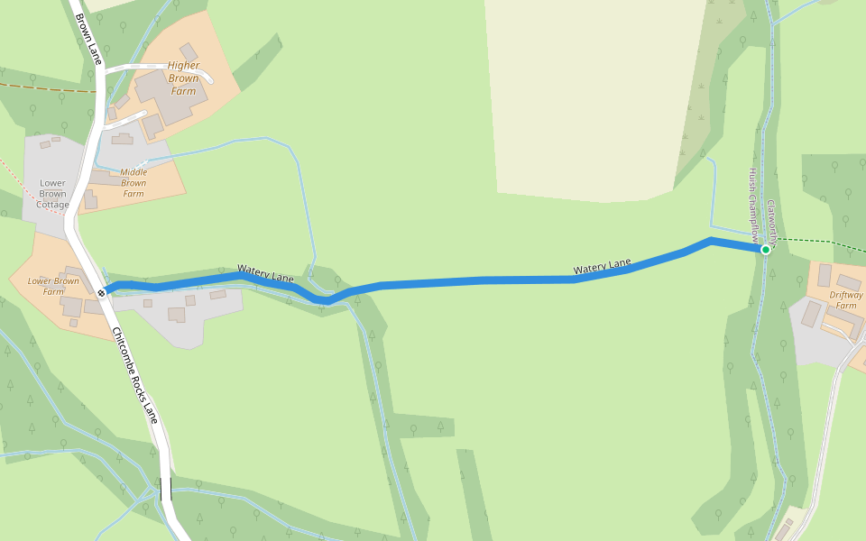 Watery Lane walking route map in Huish Champflower