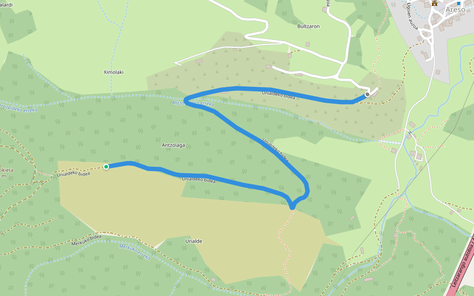 Unialdeko bidea walking route map in Areso