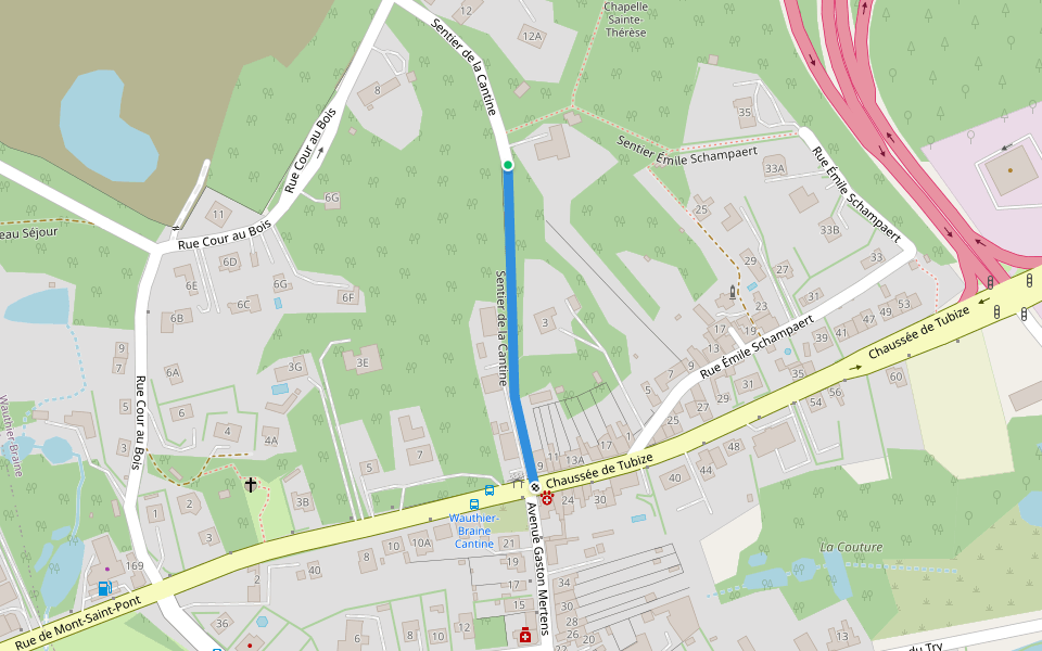 Sentier de la Cantine walking route map in Braine-le-Château