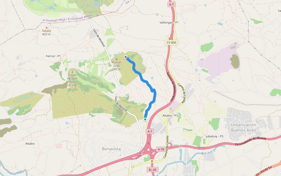 senda cresta de la Llosa walking route map in Bonavista