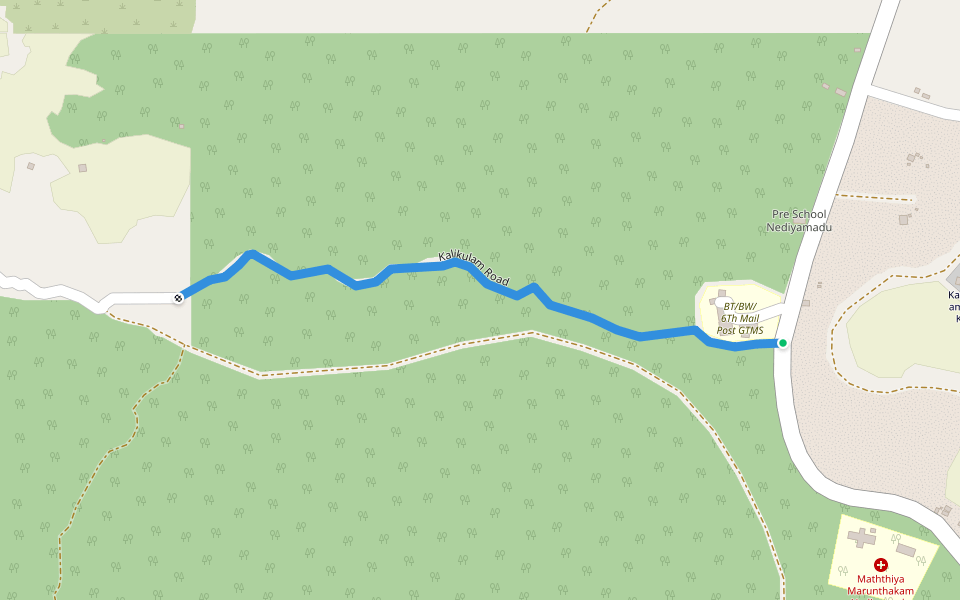 Kalikulam Road walking route map in Batticaloa