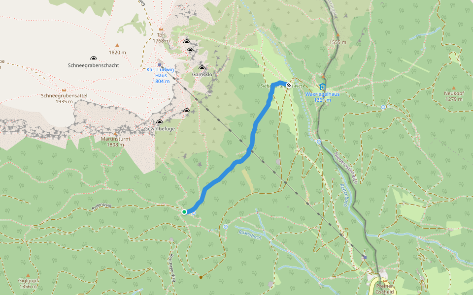 Kontrußsteig walking route map in Raxen