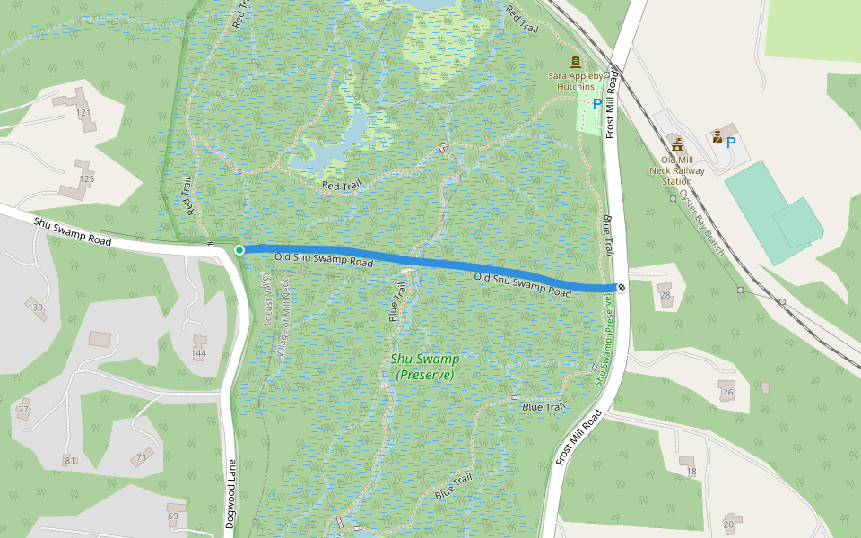 Old Shu Swamp Road walking route map in Locust Valley