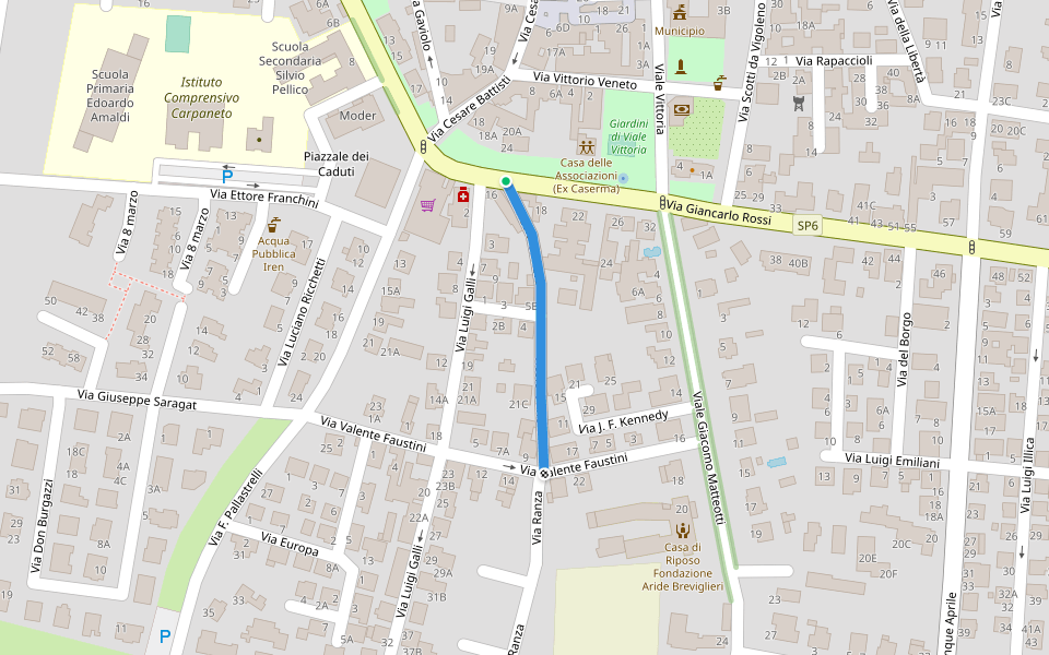 Vicolo Gaviolo walking route map in Carpaneto Piacentino