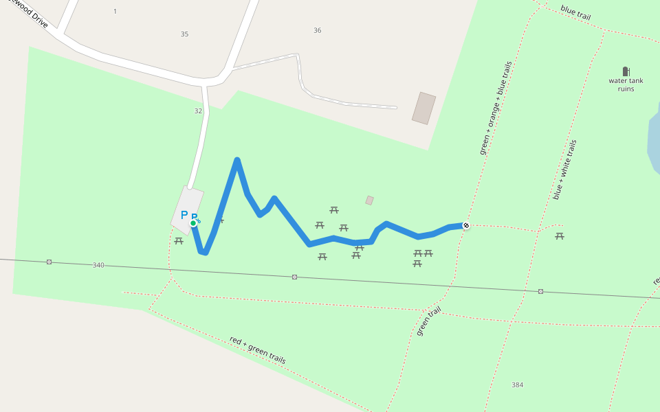 orange + white + blue trails walking route map in Poughkeepsie