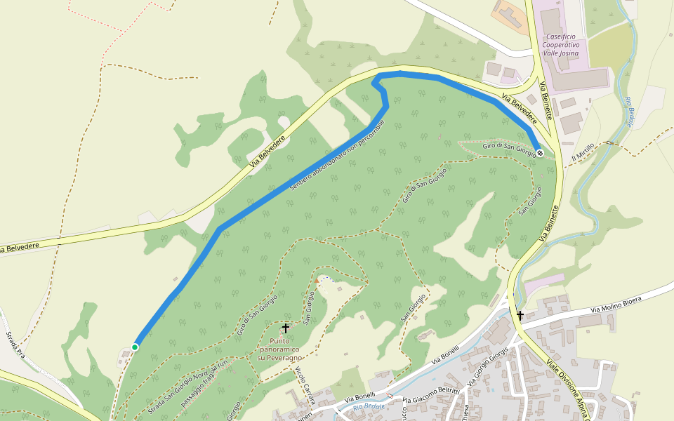 Sentiero abbondonato non percorribile walking route map in Peveragno