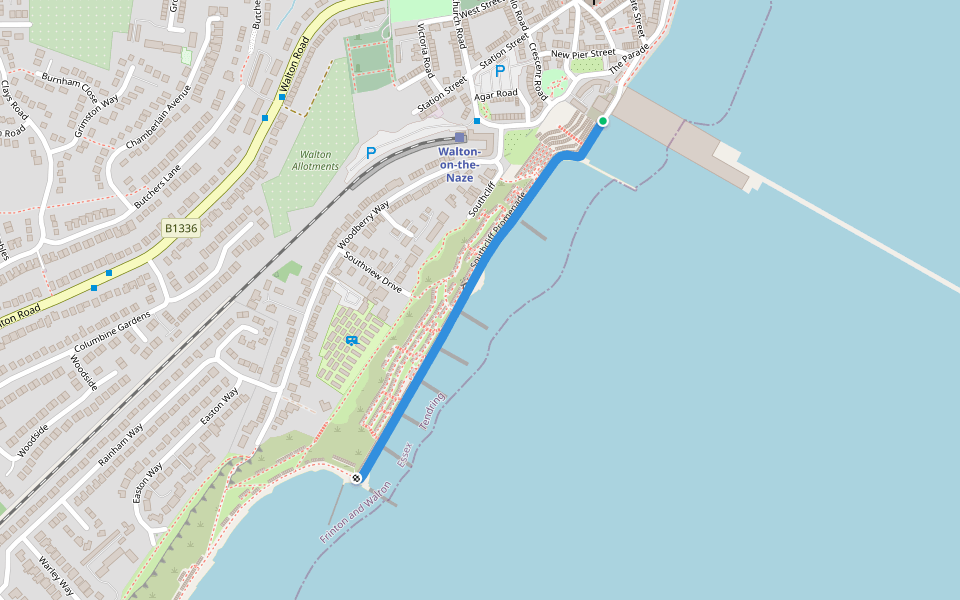 Southcliff Promenade walking route map in Walton-on-the-Naze