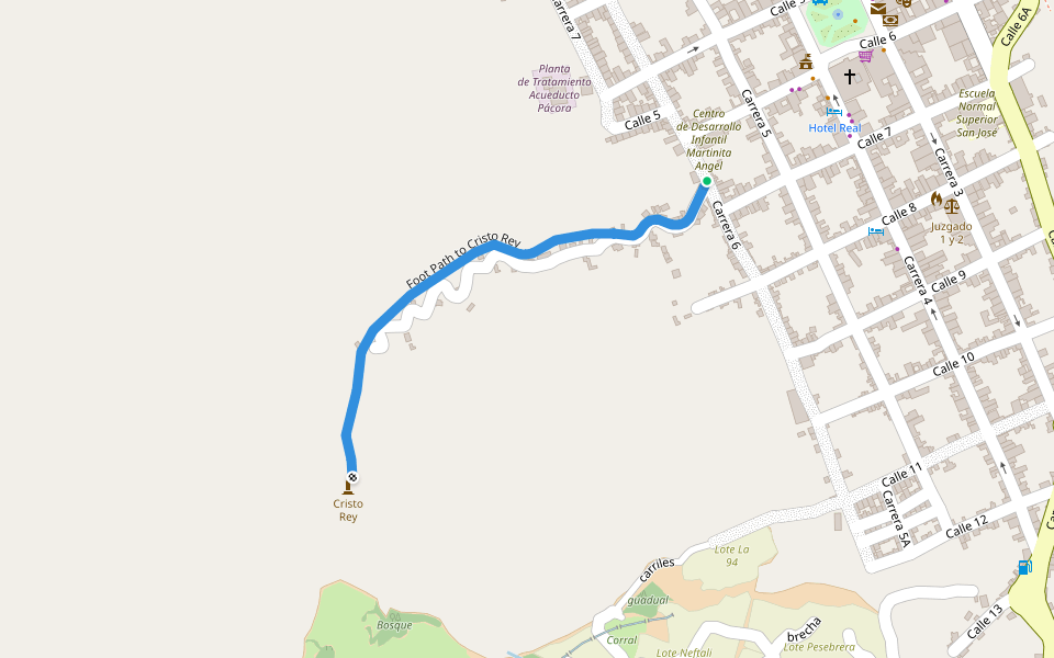 Foot Path to Cristo Rey walking route map in Chinchiná