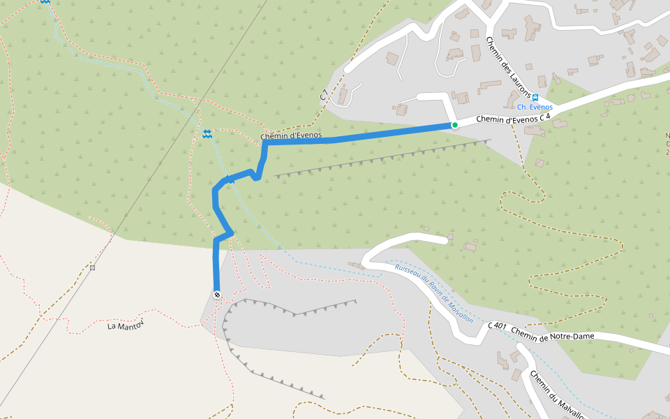 Chemin d'Evenos walking route map in Le Revest-les-Eaux